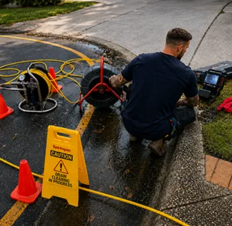 Burst drain pipe being repaired in Balmain East